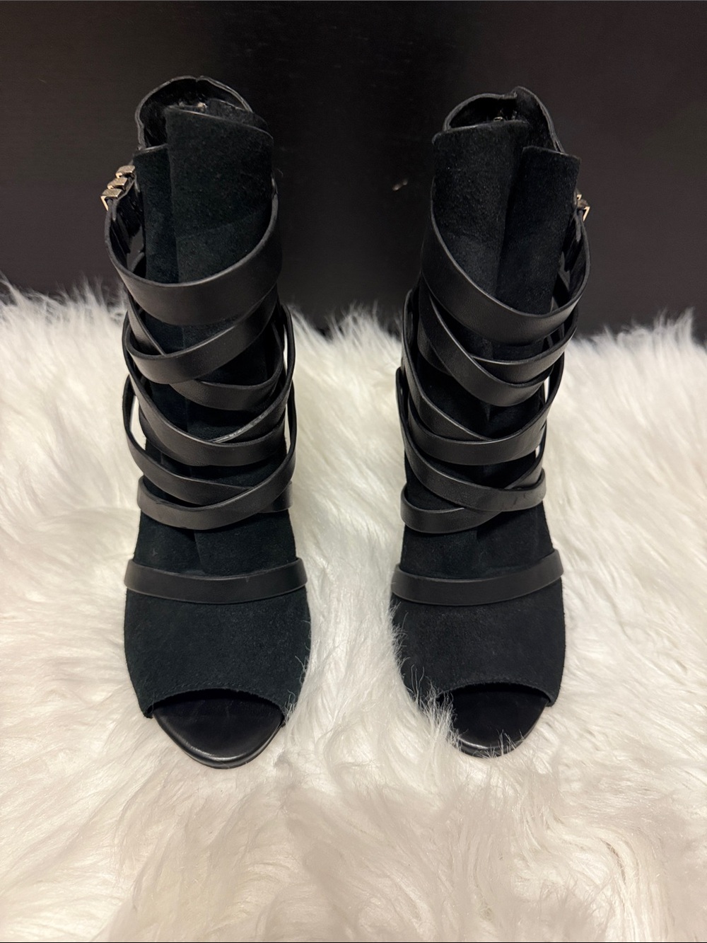 Guess Black Strappy Open-Toe Women's Heeled Booties